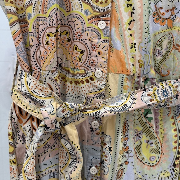 Zara Printed Belted Shirt Paisley sleeveless 100% cotton size large - Picture 9 of 11